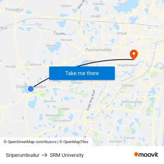 Sriperumbudur to SRM University map