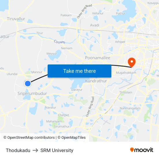 Thodukadu to SRM University map