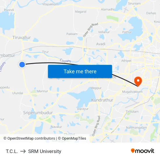 T.C.L. to SRM University map