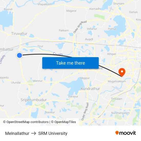 Melnallathur to SRM University map