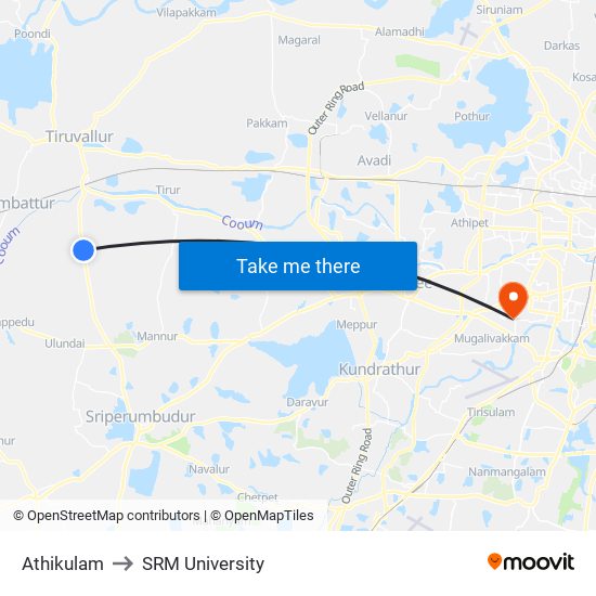 Athikulam to SRM University map