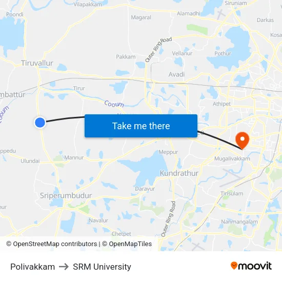 Polivakkam to SRM University map