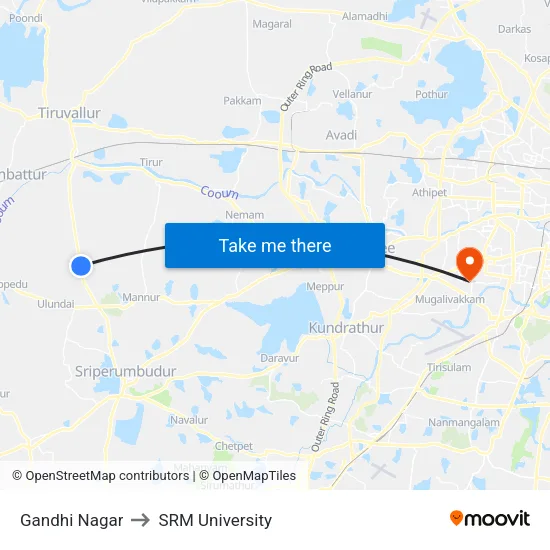 Gandhi Nagar to SRM University map