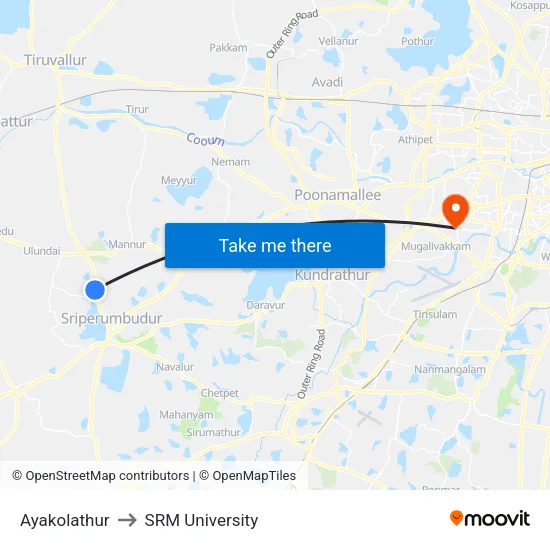 Ayakolathur to SRM University map