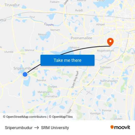 Sriperumbudur to SRM University map