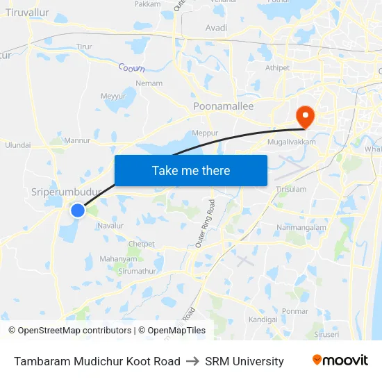 Tambaram Mudichur Koot Road to SRM University map