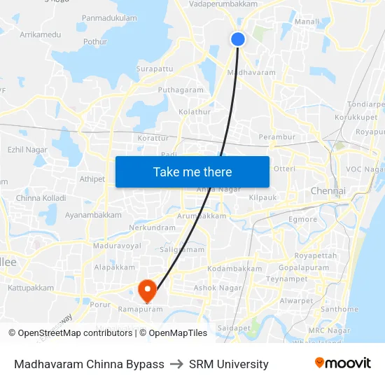 Madhavaram Chinna Bypass to SRM University map