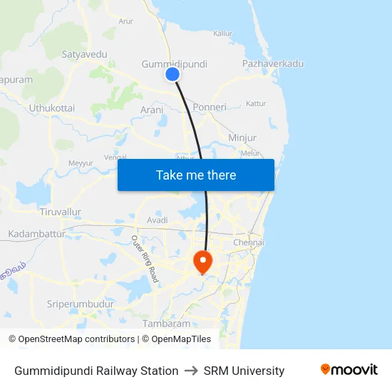 Gummidipundi Railway Station to SRM University map