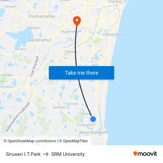 Siruseri I.T.Park to SRM University map