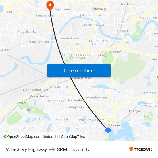 Velachery Main Road to SRM University map