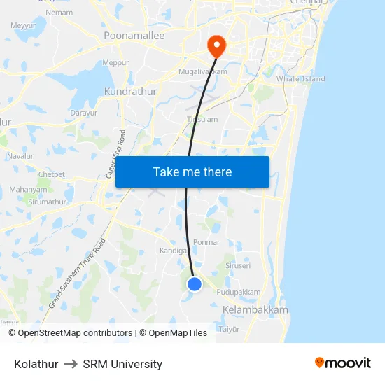 Kolathur to SRM University map