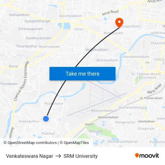 Venkateswara Nagar to SRM University map