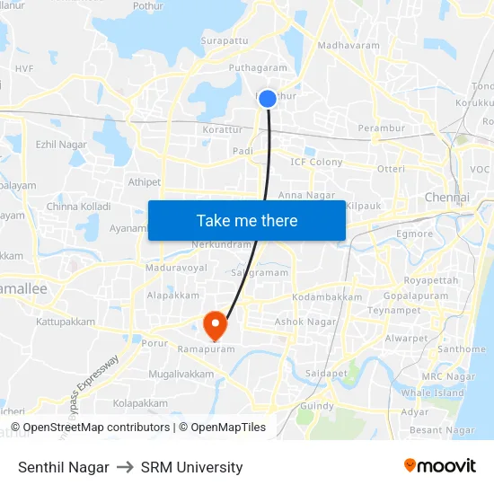 Senthil Nagar to SRM University map