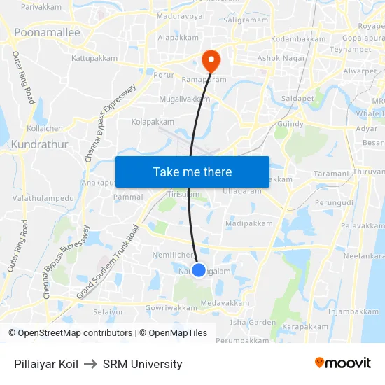 Pillaiyar Koil to SRM University map