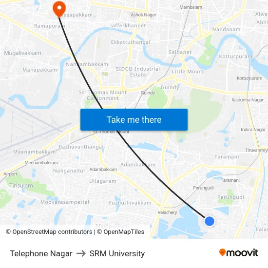 Telephone Nagar to SRM University map