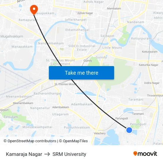 Kamaraja Nagar to SRM University map