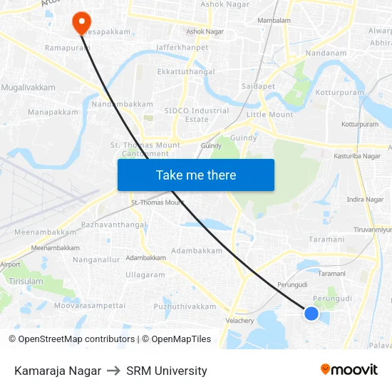 Kamaraja Nagar to SRM University map