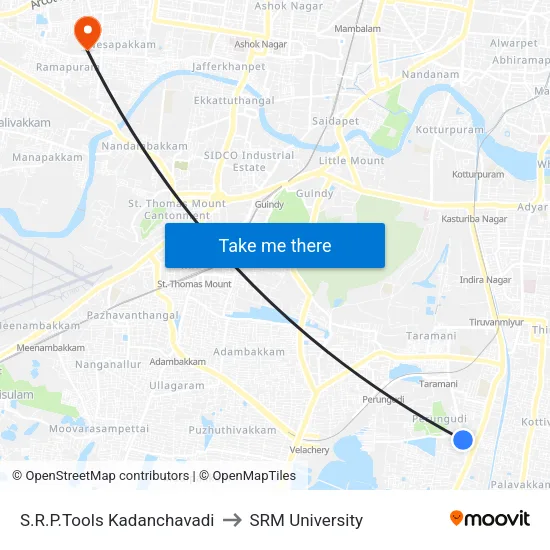 S.R.P.Tools Kadanchavadi to SRM University map