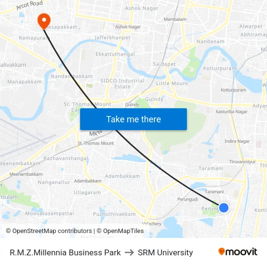 R.M.Z.Millennia Business Park to SRM University map