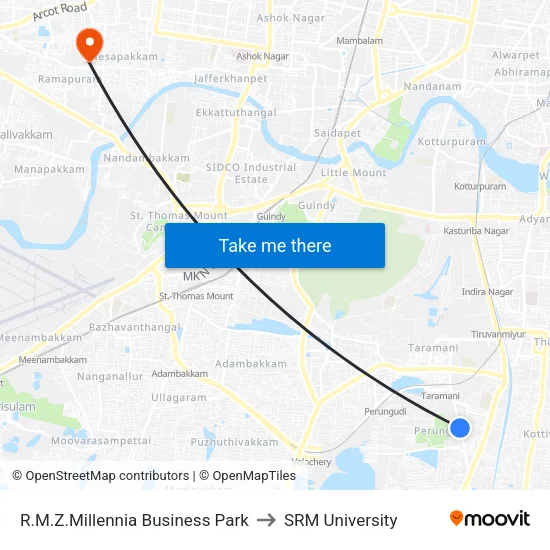 R.M.Z.Millennia Business Park to SRM University map