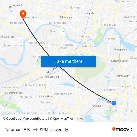 Taramani E.B. to SRM University map