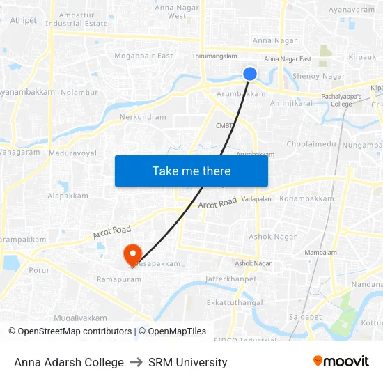Anna Adarsh College to SRM University map