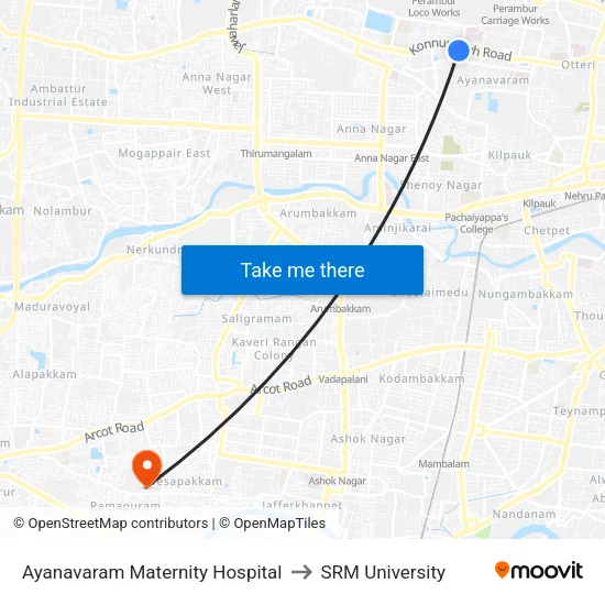 Ayanavaram Maternity Hospital to SRM University map