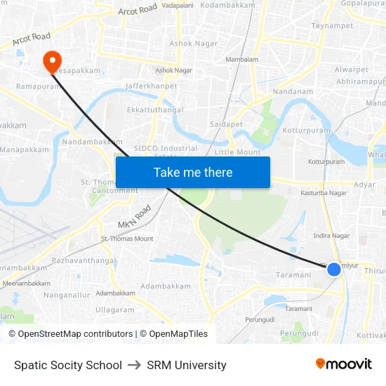 Spatic Socity School to SRM University map