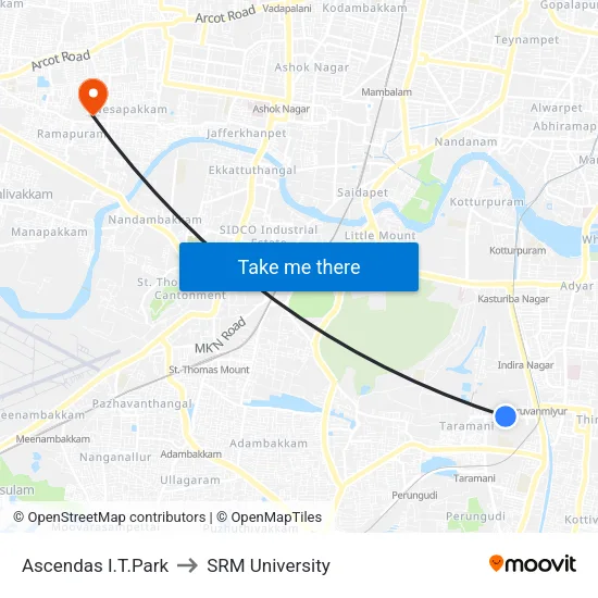 Ascendas I.T.Park to SRM University map
