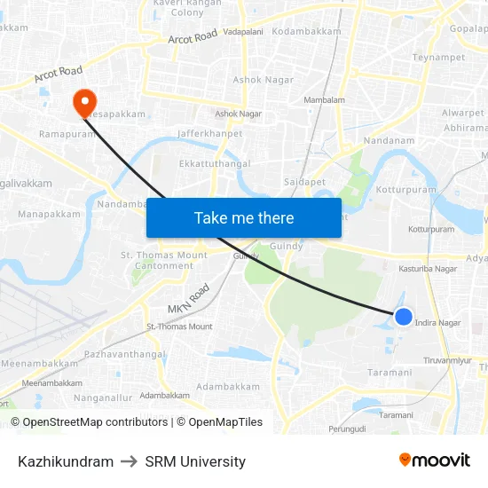 Kazhikundram to SRM University map