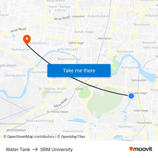 Water Tank to SRM University map