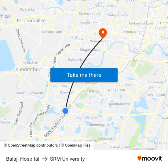 Balaji Hospital to SRM University map