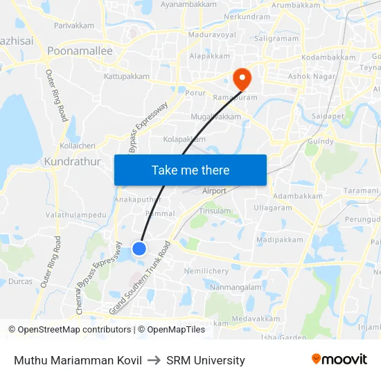 Muthu Mariamman Kovil to SRM University map