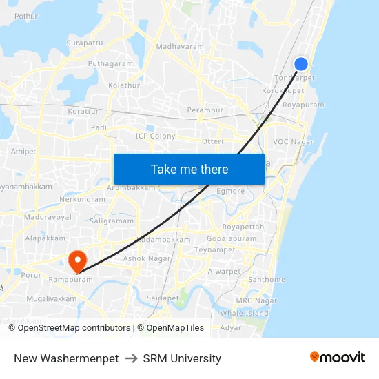 New Washermenpet to SRM University map