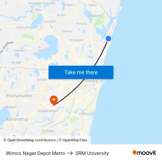 Wimco Nagar Depot Metro to SRM University map