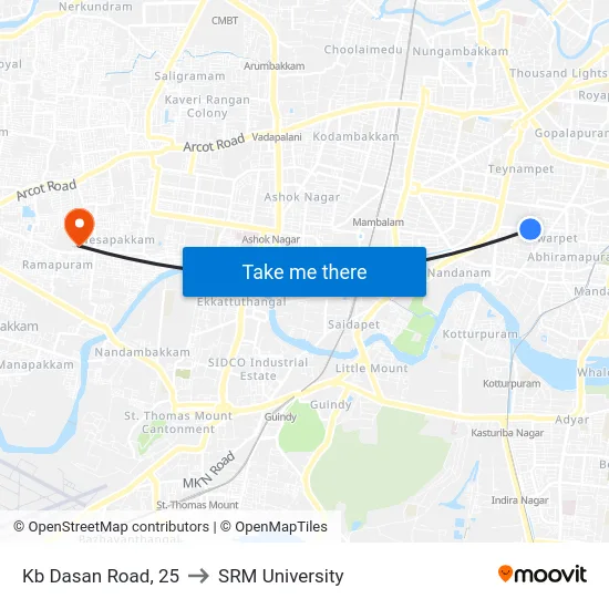Kb Dasan Road, 25 to SRM University map