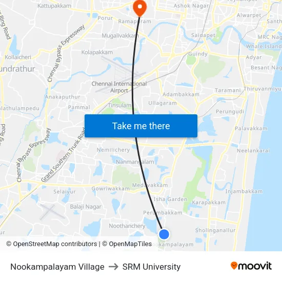 Nookampalayam Village to SRM University map