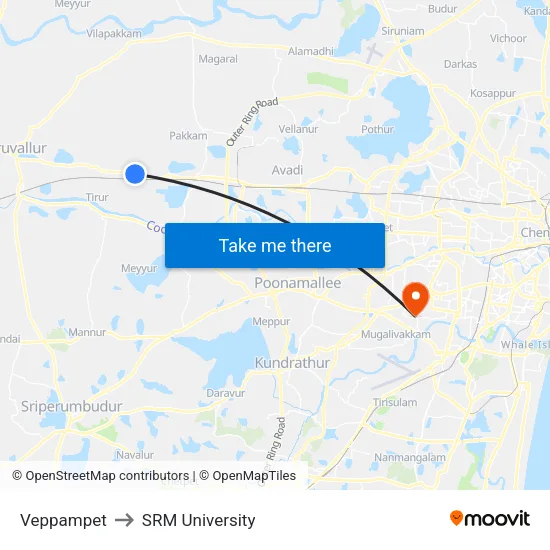 Veppampet to SRM University map