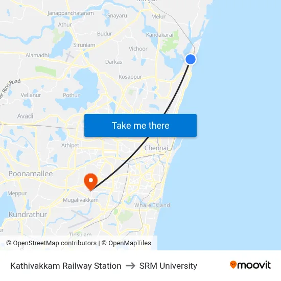 Kathivakkam Railway Station to SRM University map