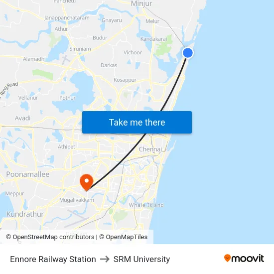 Ennore Railway Station to SRM University map
