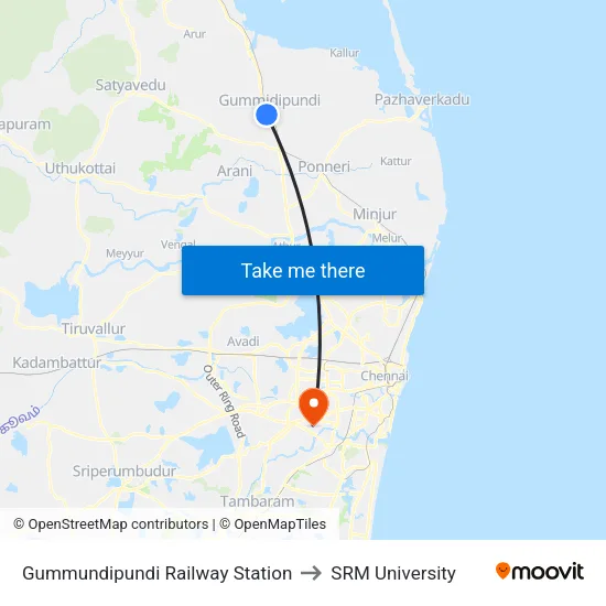 Gummundipundi Railway Station to SRM University map