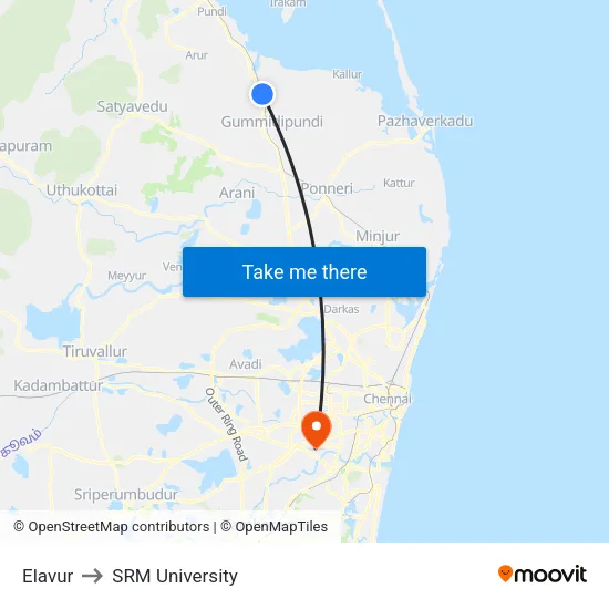 Elavur to SRM University map