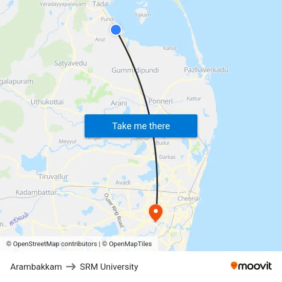 Arambakkam to SRM University map