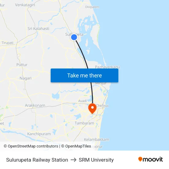 Sulurupeta Railway Station to SRM University map