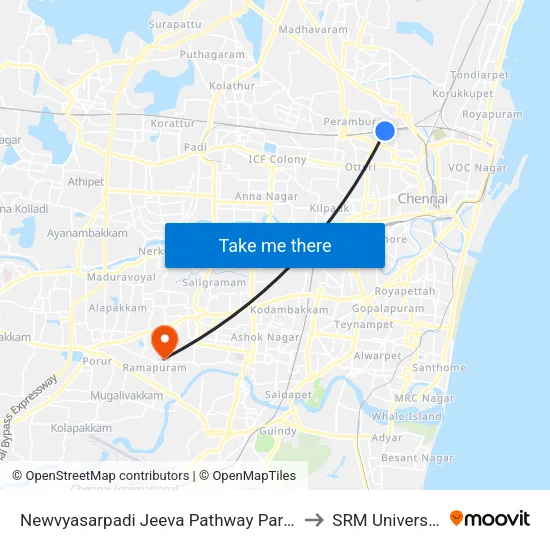 Newvyasarpadi Jeeva Pathway Parent to SRM University map