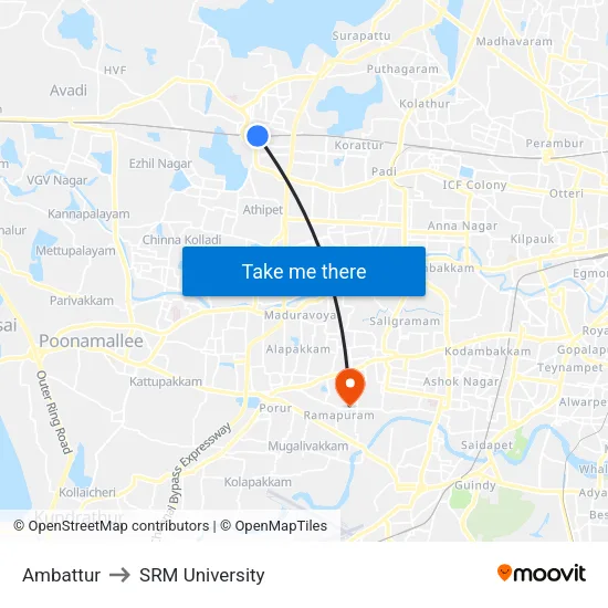 Ambattur to SRM University map