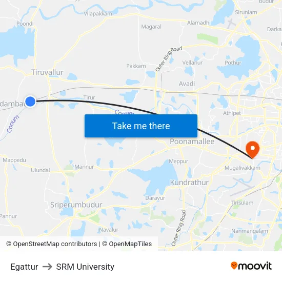 Egattur to SRM University map