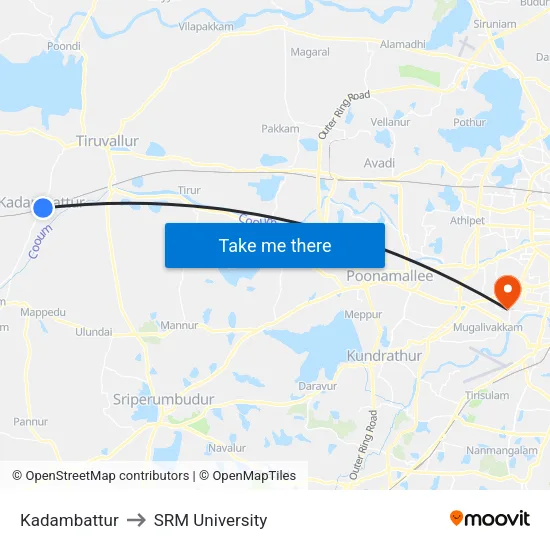Kadambattur to SRM University map