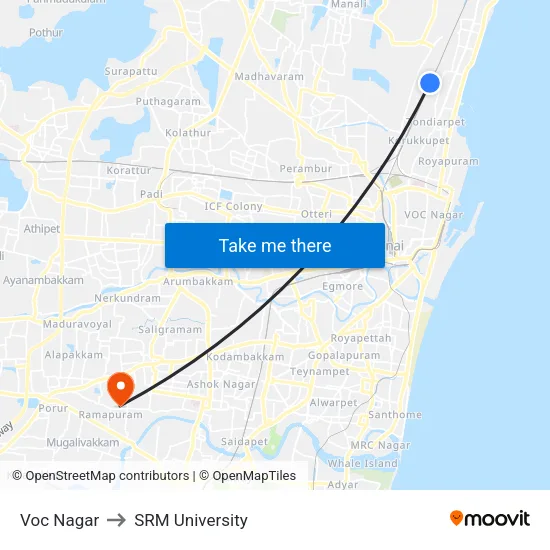 Voc Nagar to SRM University map
