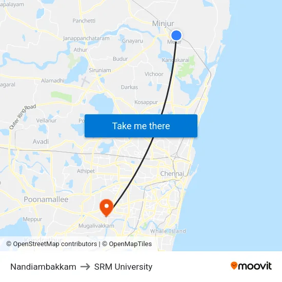 Nandiambakkam to SRM University map
